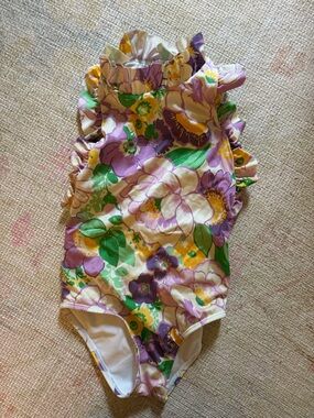 Janie and Jack Floral Ruffle One-Piece in Purple, Green and Yellow